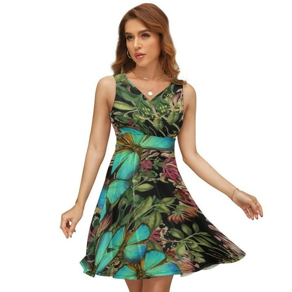 Green Butterfly Sundress Sleeveless Dress Summer Women Clothes Dress for Women Dresses