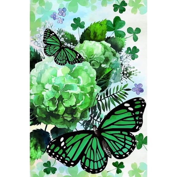 Green Butterfly With Clover Shamrock Floral Decoration St.Patrick''s Day Vertical House Flag Farmhouse Holiday Party Outdoor Yard Banner 28" x 40"
