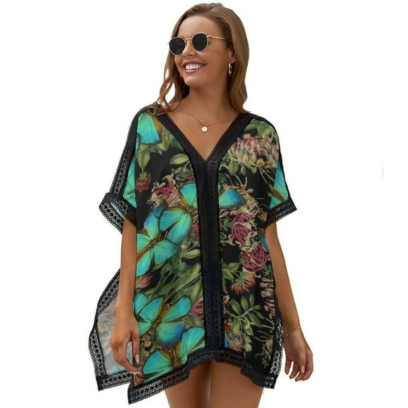 Green Butterfly Women's Swimsuit Coverup Summer Beach Cover Up Bathing Suit Dress
