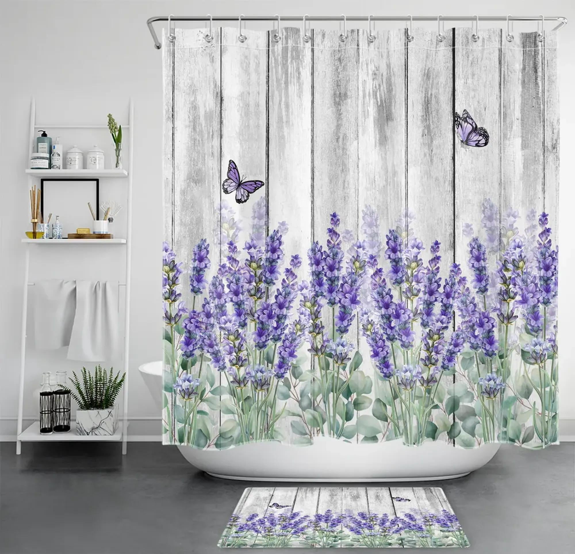 Green Butterfly and Floral Shower Curtain Set – Vintage Bathroom Decor ...