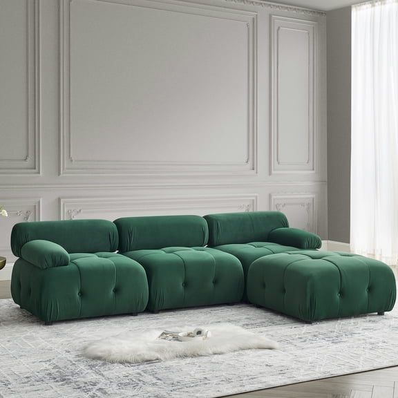 Green Button Tufted Modular Sofa / DIY Assembly & Long-Lasting Use / Office Waiting Areas