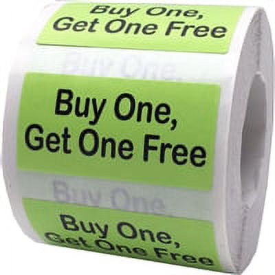 Green "Buy One, Get One Free" Labels | 0.75 x 1.5" inches - 500 Pack | InStockLabels.com