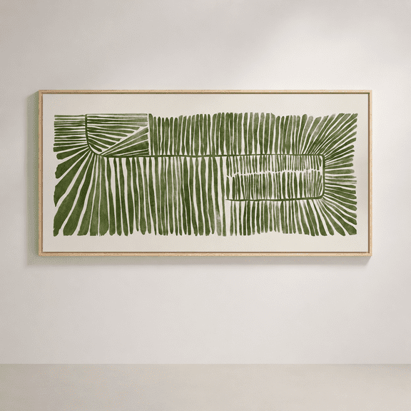 Green C 60"L x 30"W Framed Horizontal Abstract Botanical Canvas Wall Art