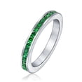 thumbnail image 1 of Green CZ Channel Eternity Band Ring Imitation Emerald Sterling Silver, 1 of 4