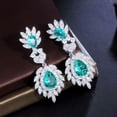 thumbnail image 1 of Green CZ Long Dangle Feather Drop Earring White Gold Plated Elegant Costume Gift, 1 of 9