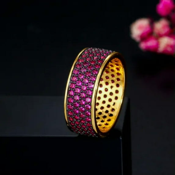 Green CZ Stone Big Round Wedding Party Ring for Women Costume Dubai Gold Jewelry