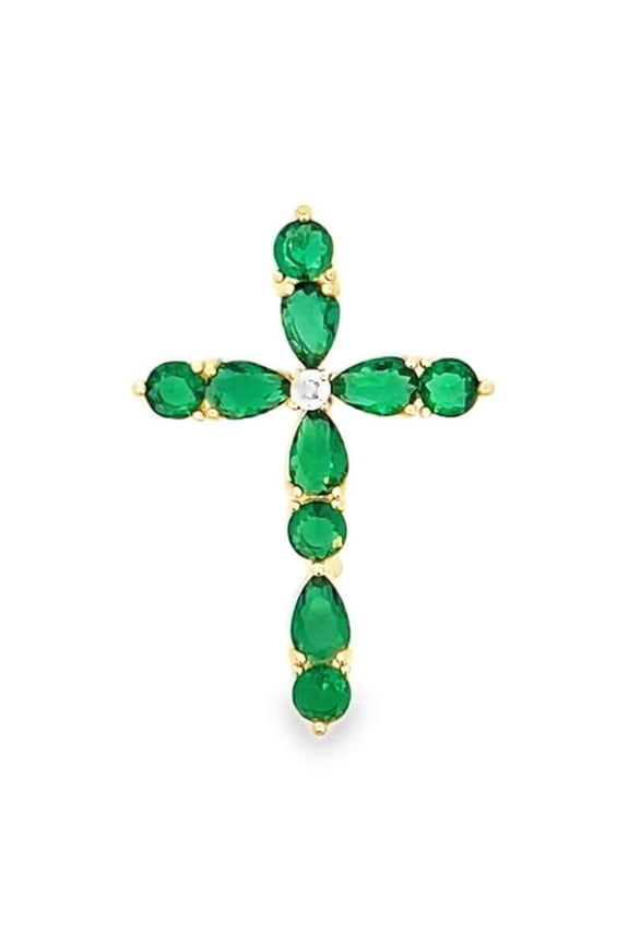 Green CZ Stone Cross Pendant (A338)