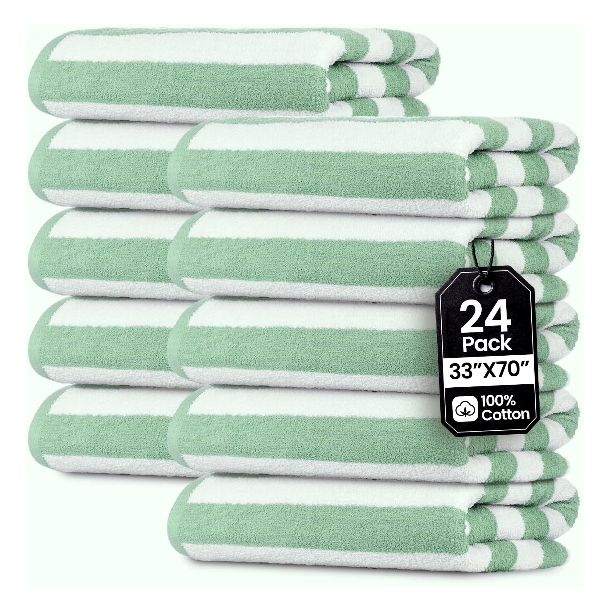 Belem Highly Absorbent Cabana Stripe Large Beach Towels, 100% Cotton, Fast-Drying and Durable, 33x70 Inches, 2 Dozen