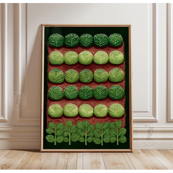 Green Cabbage Rows Pattern, Botanical Garden Style Paper Poster ...