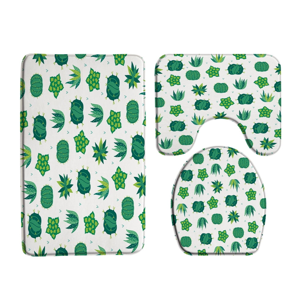 Green Cactus Bathroom Rug Sets Exotic Tropical Plant Succulents Non