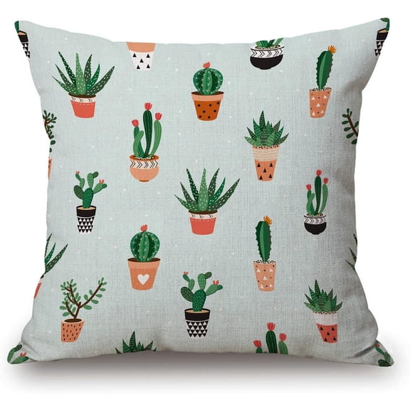 Green Cactus Cacti and Succulents Pattern Pot Botanical Throw Pillow Case Cushion Cover Couch Sofa Decorative Square 18x18 inches
