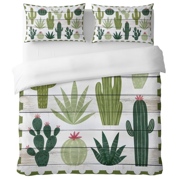 Green Cactus California King Duvet Cover Set, Rustic Wood‑Board Southwest Desert Plant Agave Decorative 3 Piece Bedding Set with Zipper Closure Soft Breathable Comforter Cover 2 Pillowcases