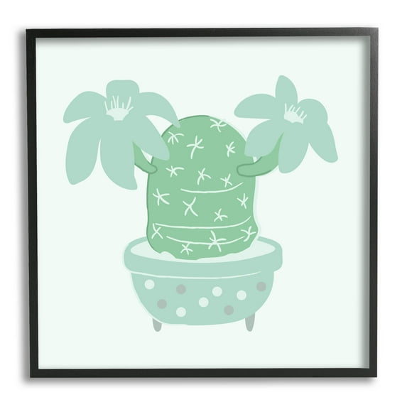 Green Cactus Flower Blooming Plant Botanical & Floral Graphic Art Black Framed Art Print Wall Art