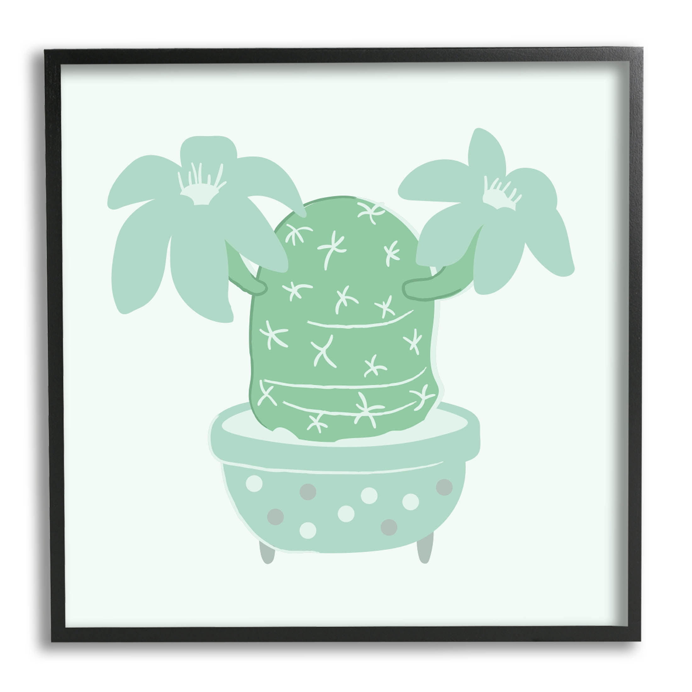 Green Cactus Flower Blooming Plant Botanical & Floral Graphic Art Black Framed Art Print Wall Art