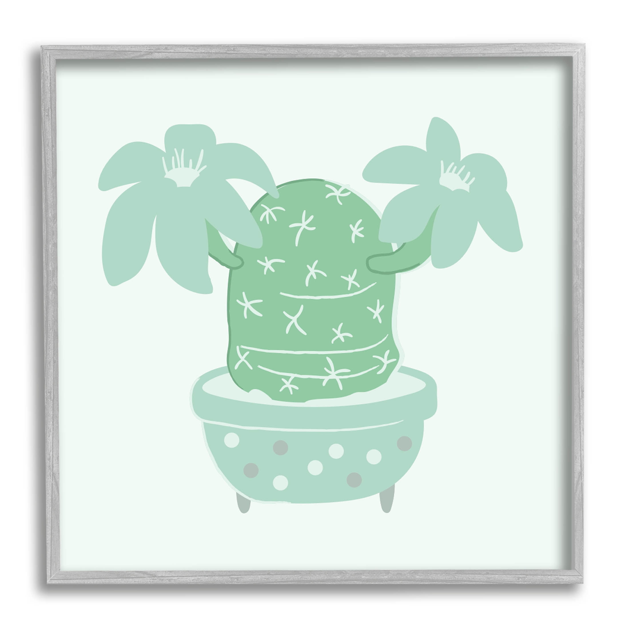 Green Cactus Flower Blooming Plant Botanical & Floral Graphic Art Gray Framed Art Print Wall Art