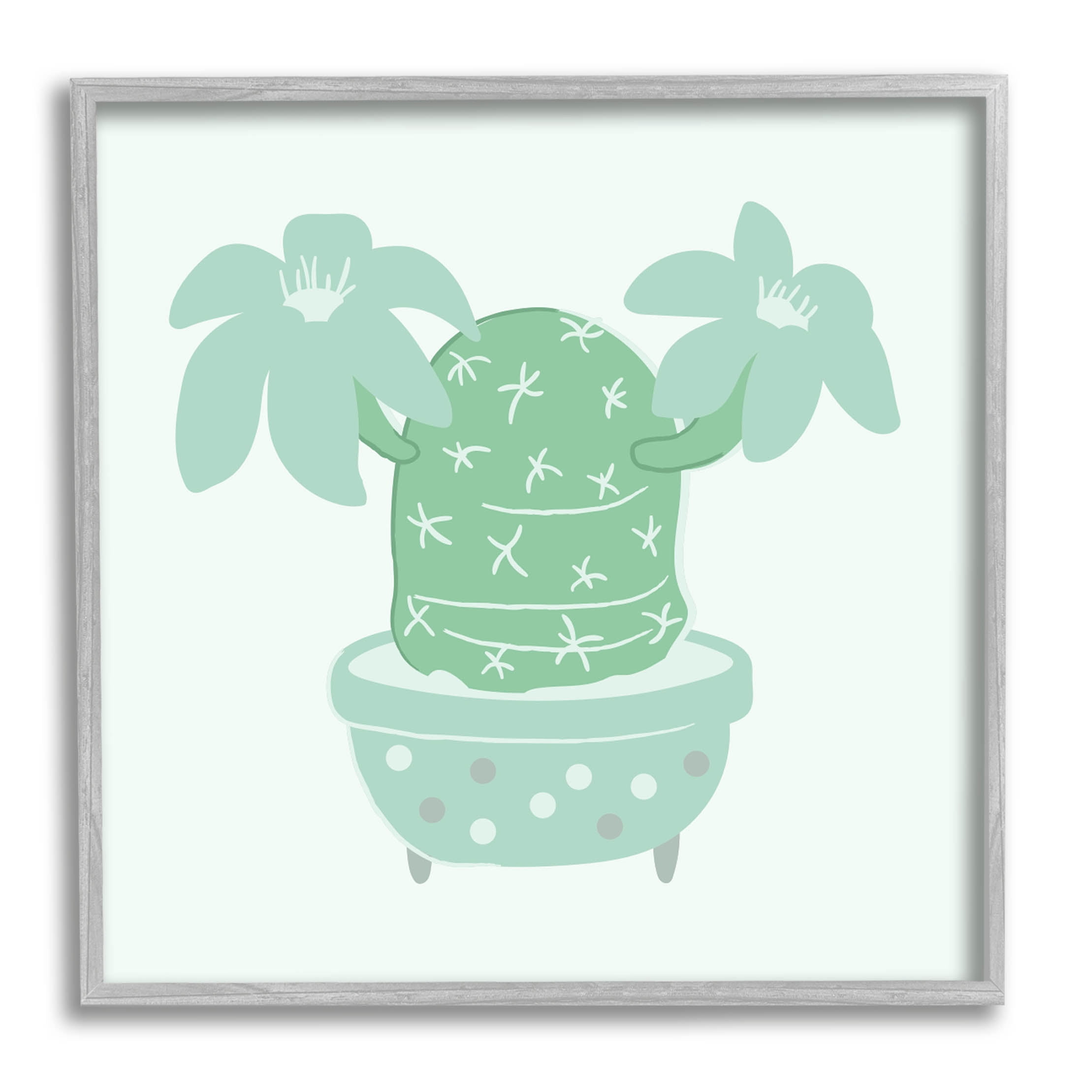Green Cactus Flower Blooming Plant Botanical & Floral Graphic Art Gray Framed Art Print Wall Art