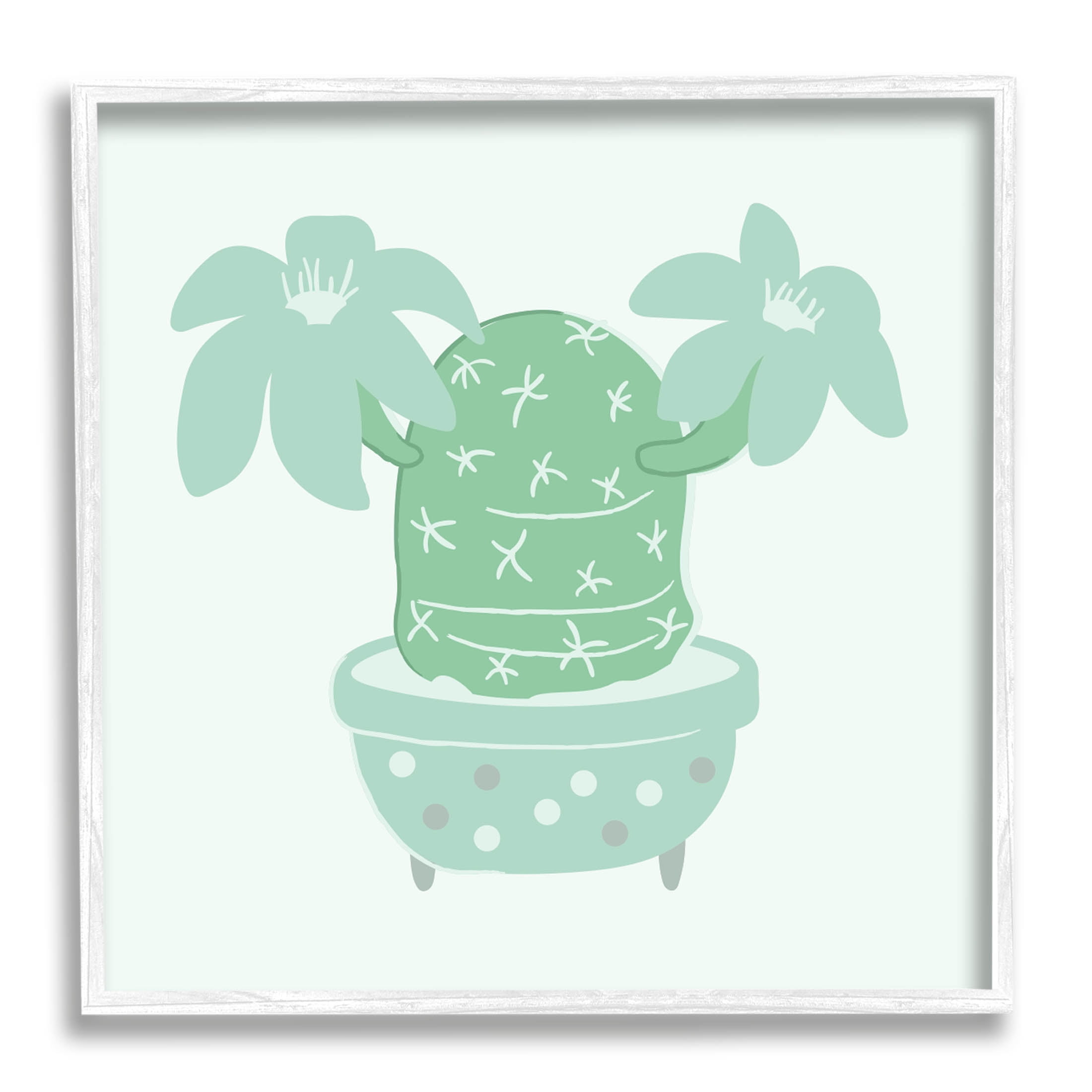 Green Cactus Flower Blooming Plant Botanical & Floral Graphic Art White Framed Art Print Wall Art