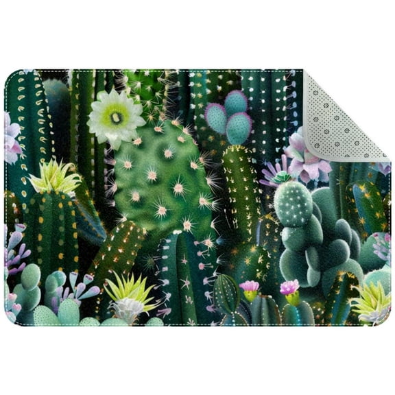 Green Cactus Plants Pattern Entryway Rug, 2x3 Area Rug Indoor Door Mat Non-slip Washable Floor Carpet Rug for Bedroom Office Dining Room Bathroom
