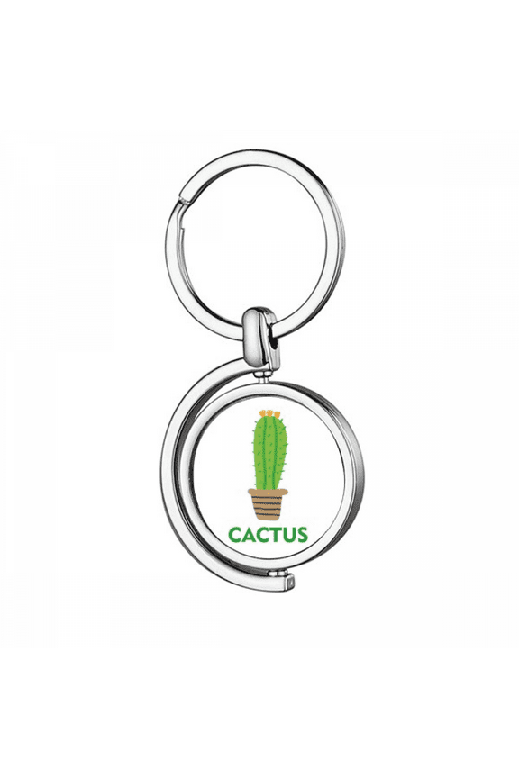 Green Cactus Potted Succulents Rotating Keychain Metal Keyring Holder