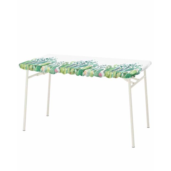 Green Cactus Rectangle Tablecloth, Waterproof Elastic Fitted Table Covers for 8 Foot Tables, 32x96inch Decorative Tablecloths for Picnic, Camping, Indoor, Outdoor, Summer Tropical Botanical