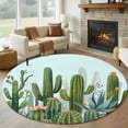 thumbnail image 1 of Green Cactus Round Area Rug 5 FT, Non Slip Bedroom Rugs, Watercolor Summer Botanical Blue Washable Soft Circular Carpet Non-Shedding Floor Mat for Kitchen Dining Room Foyer Balcony Dorm, 1 of 8