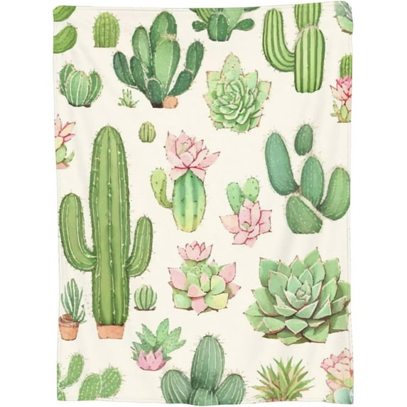 Green Cactus Succulent Desert Blanket Colorful Floral Cactus Gifts Cozy Lightweight Soft Sofa Bedding Valentines Birthday Gifts Blanket for Women Men 40"x50"