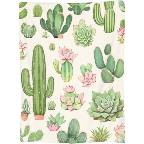 Green Cactus Succulent Desert Blanket Colorful Floral Cactus Gifts Cozy Lightweight Soft Sofa Bedding Valentines Birthday Gifts Blanket for Women Men 50"x60"