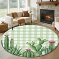 thumbnail image 1 of Green Cactus Tropical Round Area Rug 6Ft Washable Circle Rugs for Bathroom Office, Sage Green Buffalo Plaid Summer Non-Slip Carpet Floor Mats Indoor Outdoor Carpet Runner Aesthetic Home Decor, 1 of 8