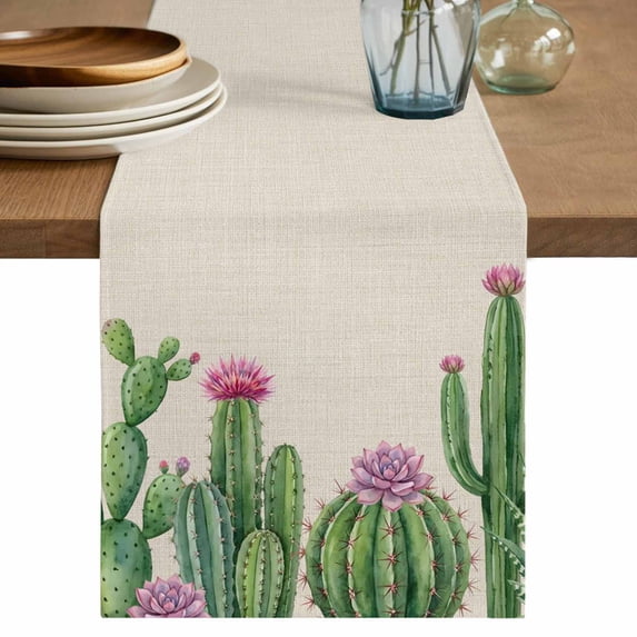 Green Cactus Tropical Table Runner 48 Inches, Summer Vintage Botanical Bed Runner Dresser Scarves Tabletop for Indoor Outdoor Parties/Ceremony/Banquet, 13" x 48"