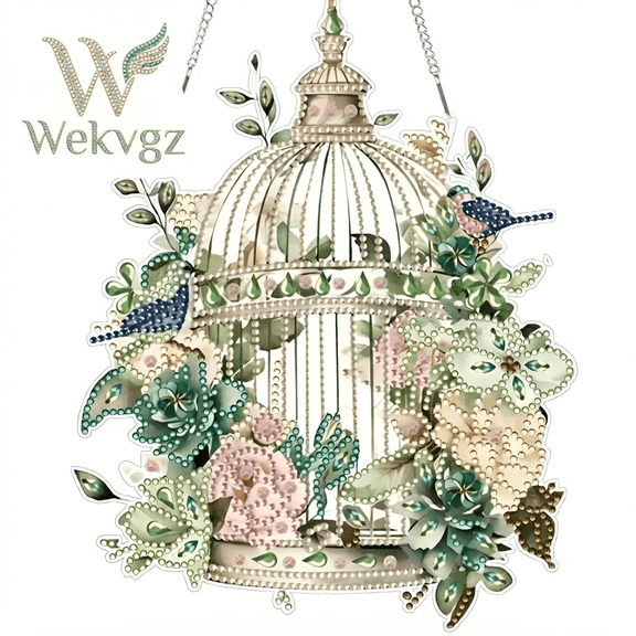 Green Cage Hanging Diamond Art Kits for Adults Pendant Suncatcher,Special Shaped Crystal DIY Pearl Diamond Crafts Painting Kit,Gift for Mother Window Door Wreath Decor 7.8 x 9.6 Inch