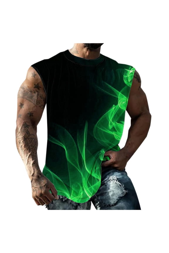 Green Camisole Tank Sport Athletic Lounge Running Vests for Man Summer Fall Sleeveless Boat Neck Spandex Fire Graphic Tops Vest Man 2026 Clothing Country Concert S
