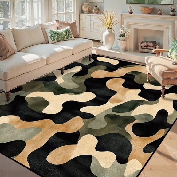 Green Camo Area Rug Throw Rugs for Classroom Bedroom Living Room Home Playroom Camouflage Carpet Home Decor Washable-2' x 3'