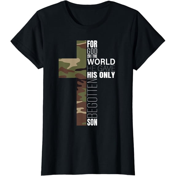 Green Camo Christian Cross Bible Verse Gifts John 3:16 T-Shirt