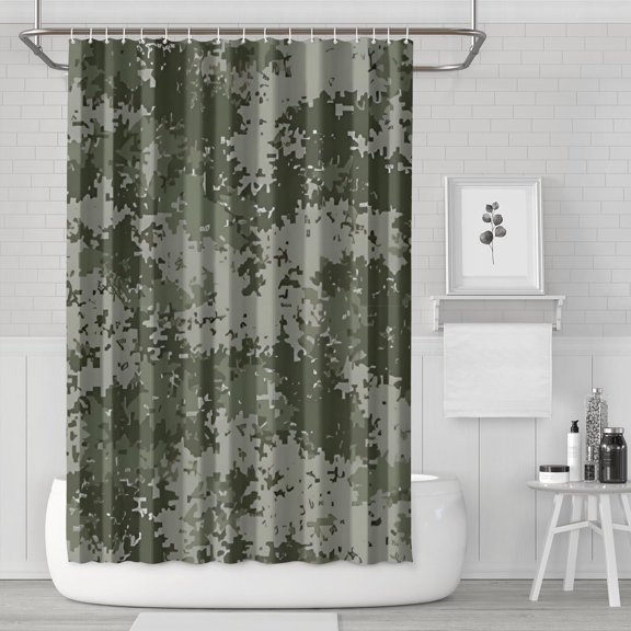 Green Camo Digital Pixel Pattern Shower Curtain 72"x72" ,Bathroom Decorative Shower Curtains Set with 12 Hooks,Modern Waterproof Washable Shower Curtain