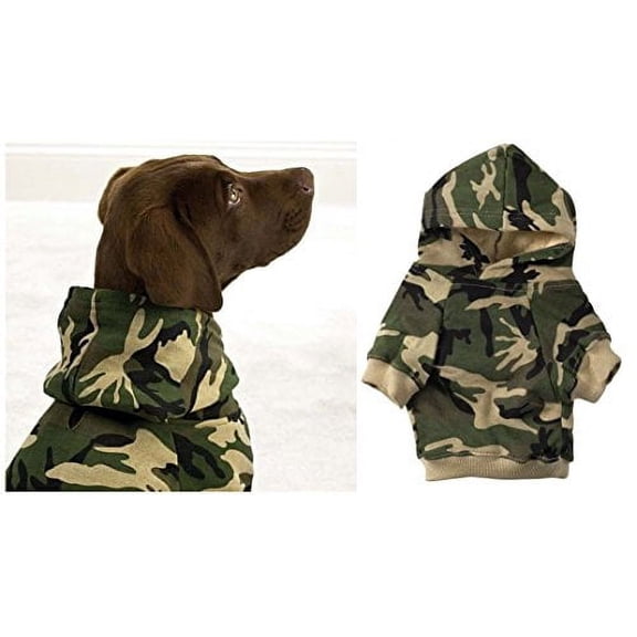 Green Camo Dog Hoodies 100% Cotton Kangaroo Pocket Dogs Sweatshirt (xSmall)