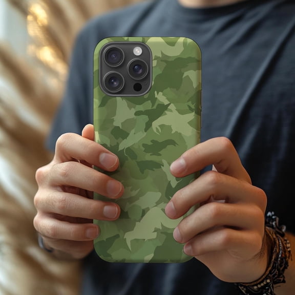 Green Camo Phone Case Fits iPhone Samsung Pixel Durable Hard Cover Military Camouflage Pattern Hunter Gift