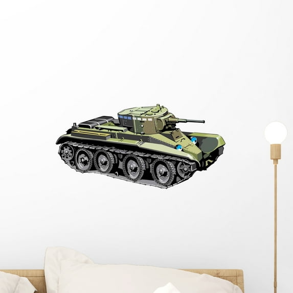 Green Camo Tank Wall Decal by Wallmonkeys Peel and Stick Graphic (18 in W x 9 in H) WM39691