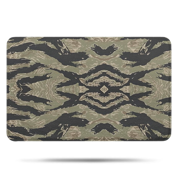 Green Camo Tiger Stripe Pattern Bathroom Rugs Mat,Non Slip Microfiber Bathroom Rug,Rubber Backing,Soft Bathroom Mats for Bathroom Floor,Tub and Shower,17x27in(43x68cm)