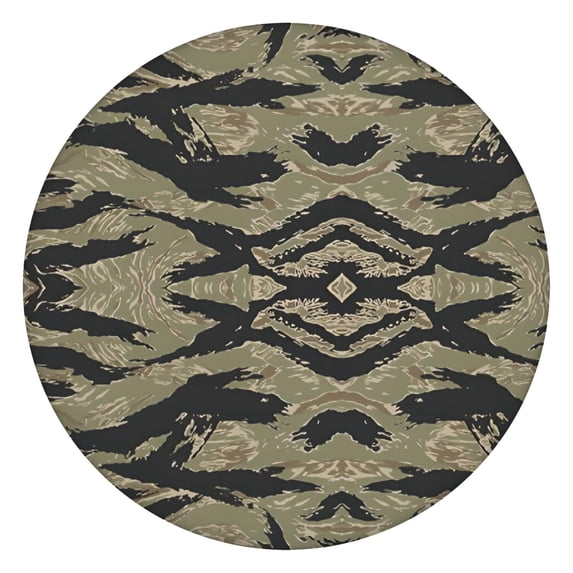 Green Camo Tiger Stripe Pattern Round Fitted Tablecloth with Elastic Edge,Dining Table Cover Waterproof,Outdoor Round Tablecloth for Camping,Dining,Indoor and Outdoor