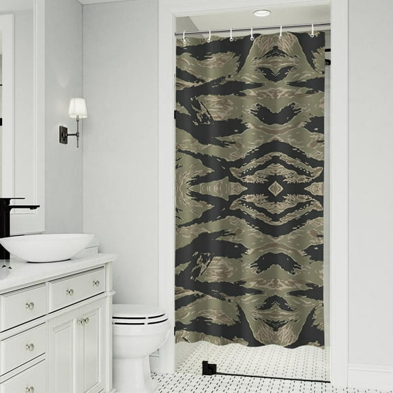 Green Camo Tiger Stripe Pattern Shower Curtain 36"x72" ,Bathroom Decorative Shower Curtains Set with 12 Hooks,Modern Waterproof Washable Shower Curtain