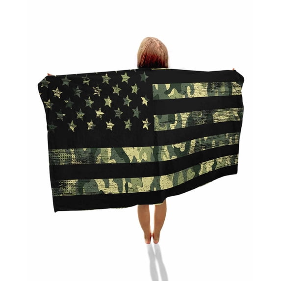 Green Camouflage American Flag Beach Towels Oversized Super Absorbent, Wooden Grain Lightweight Bath Towel Quick Dry Sets For Bathroom/Pool/Rv Camping/Beach Play/Gym Room/Picnic 30"x60"