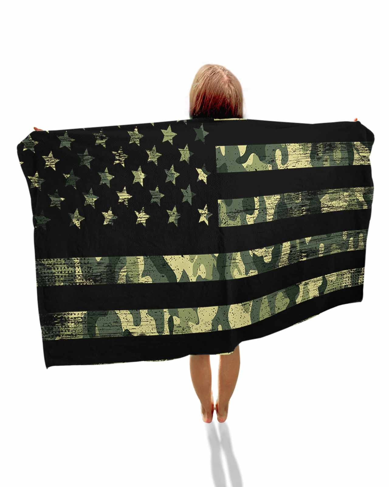Green Camouflage American Flag Beach Towels Oversized Super Absorbent, Wooden Grain Lightweight Bath Towel Quick Dry Sets For Bathroom/Pool/Rv Camping/Beach Play/Gym Room/Picnic 35"x70"