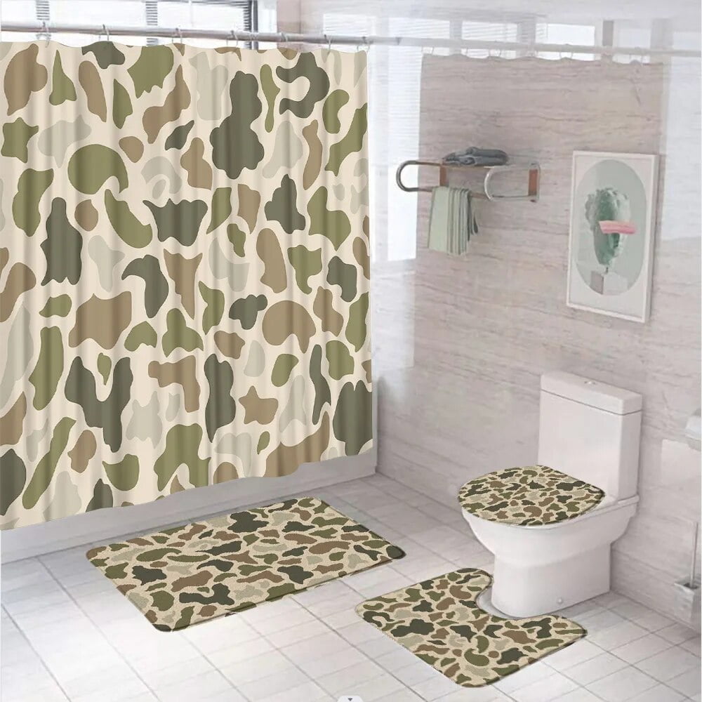 Green Camouflage Bathroom Curtains Classic Camo Waterproof Shower