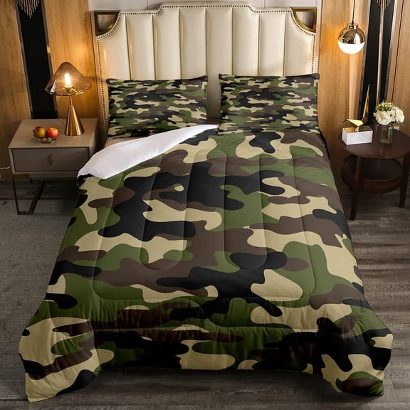 Green Camouflage Bedding Sets Camo Comforter Militarily Tie Dye Comforter Set Teen Men Military Themed Down Comforter with 1 Comforter and 1 Pillow Case Twin Size Bedroom Decor