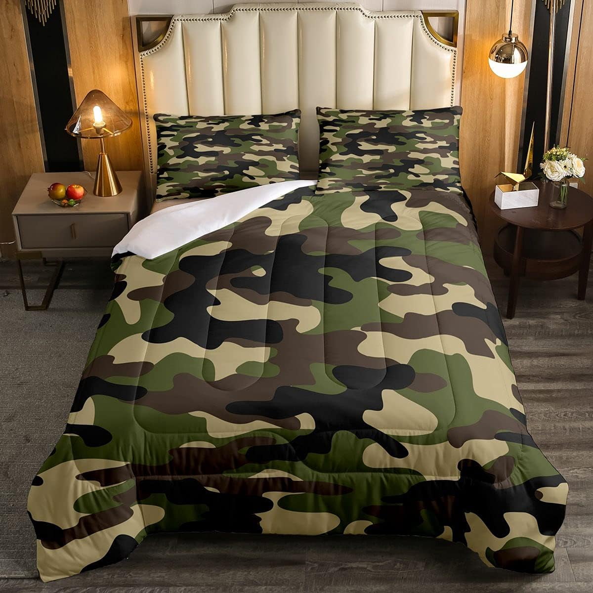 Green Camouflage Bedding Sets Camo Comforter Militarily Tie Dye Comforter Set for Kids Teen Boys Men Military Themed Down Comforter with 1 Comforter and 2 Pillow Cases Full Size Bedroom Decor