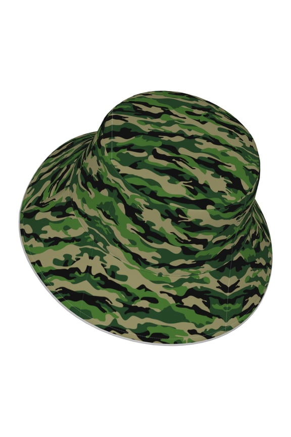 Green Camouflage Bucket Hat Stripe Beach Fisherman Hats For Women Men Reversible Double-Side-Wear With Reflective