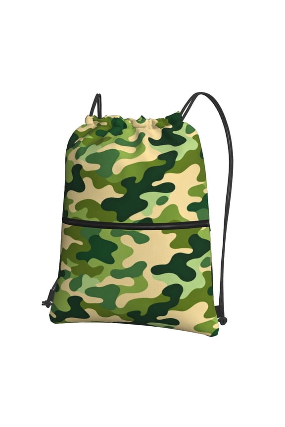 Green Camouflage Drawstring Backpack Water Resistant String Bag Sports Sackpack Gym Sack For Men Women