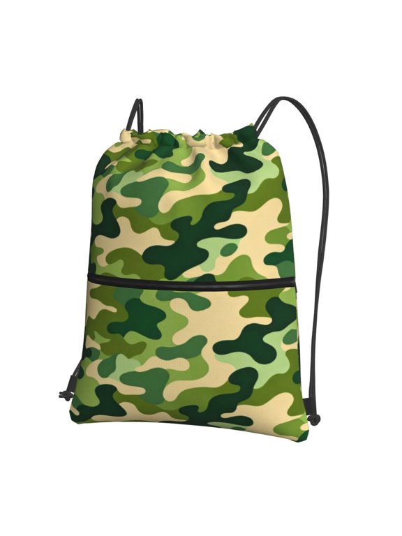 Green Camouflage Drawstring Backpack Water Resistant String Bag Sports Sackpack Gym Sack For Men Women