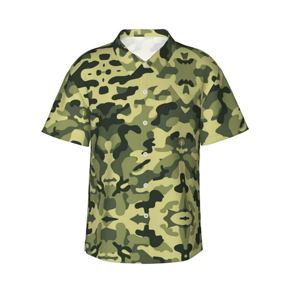 Green Camouflage Hawaiian Shirts For Men, Summer Short-Sleeve Relaxed-Fit Button-Down Shirts 3x-Large