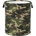 thumbnail image 1 of Green Camouflage Laundry Hamper Bag With Waterproof Liner - Military Camo Round Laundry Basket Foldable Clothes Storage Organizer For Bathroom Bedroom Nursery Dorm, 1 of 10